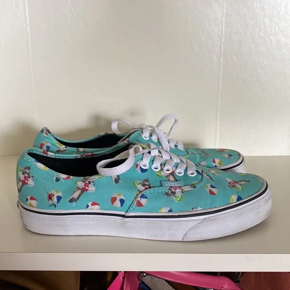 Vans kitty cat beach Val pool party teal shoes lo size 9 womens kawaii summer - Picture 4 of 8